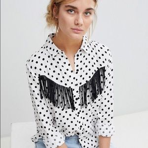 ASOS Western Shirt with Fringing in Polka Dot